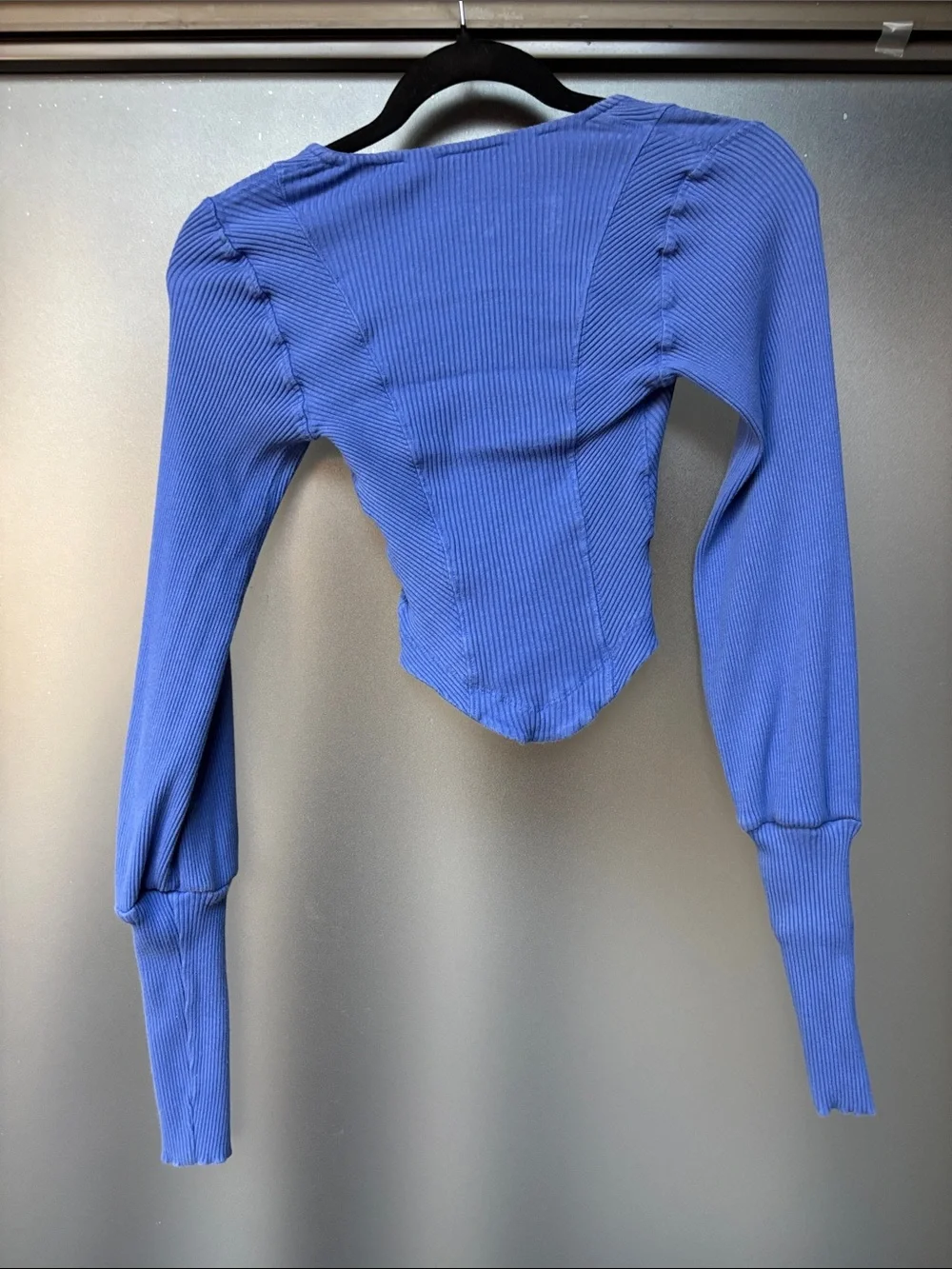 Ribbed Long-Sleeve Scoop Neck Crop Top - Blue - Free People -XS